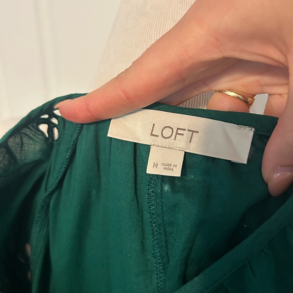 LOFT Emerald Green Cotton Embroidered Floral Shift Dress - Picture 6 of 7